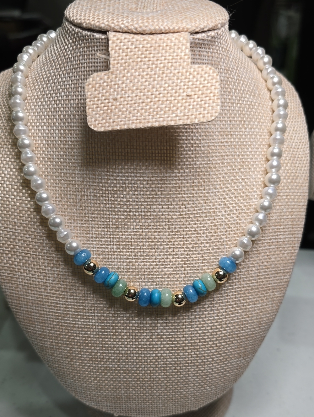 Park Lane Pearl Necklace with Blue, Green and Gold Accents